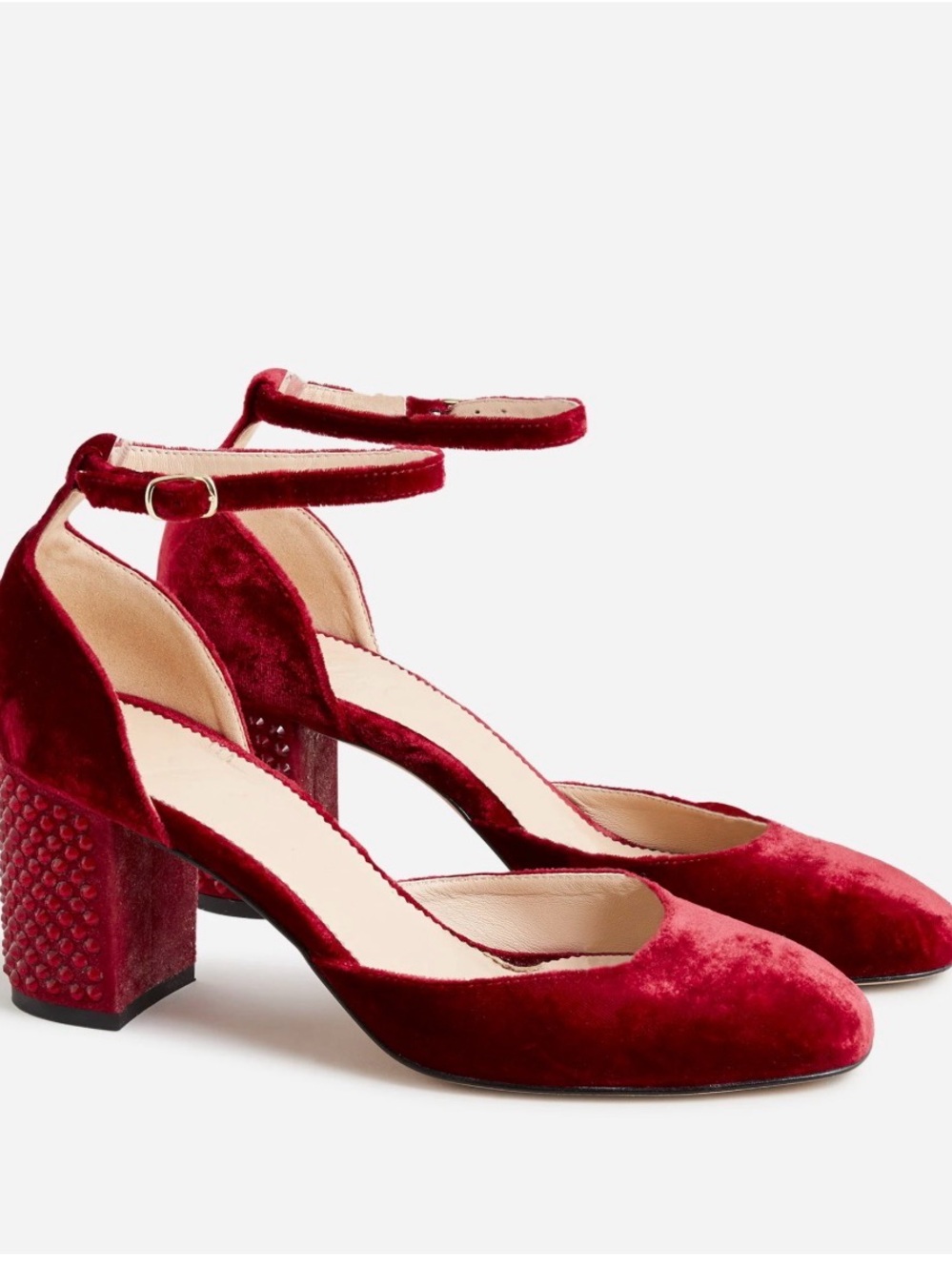 J. Crew Red Velvet Ankle-Strap Block Heels